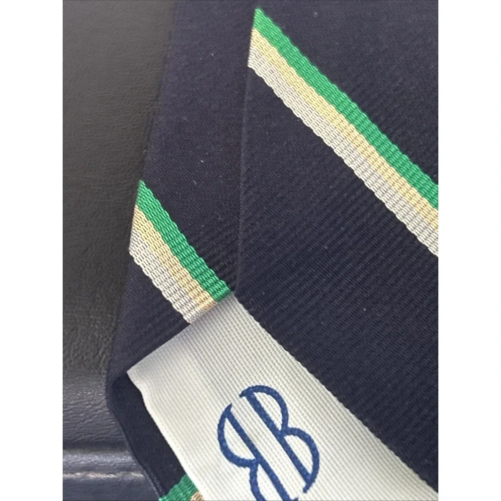 vintage Bill Blass Lyttons Chicago Silk Regimental Tie Navy Green FLAWED AS-IS